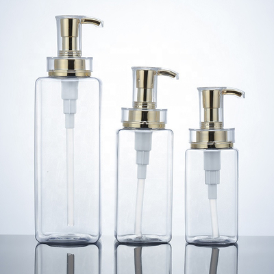 Bouteille claire de shampooing de plastique de lotion de 300ml 400ml 500ml d'hôtel d'hommes vides de luxe du conditionneur Packaging16oz avec la pompe d'or