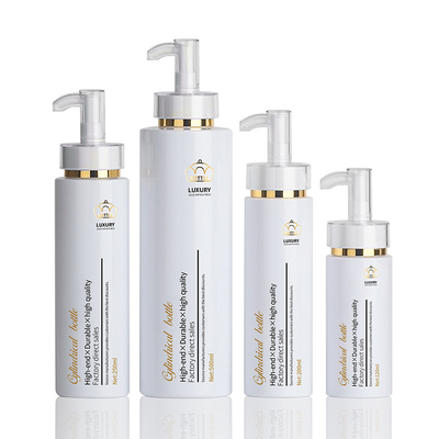 Bouteille vide ronde blanche de luxe de shampooing de HDPE d'or de conditionnement en plastique de gel de douche de conditionneur de 250ml 500ml