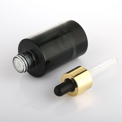 Bouteille de compte-gouttes d'épaule plate givrée par or noir de bouteille cosmétique faite sur commande de sérum