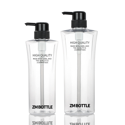 Pompe cosmétique de noir de la bouteille 400ML 600ML de lotion de rond transparent de cylindre