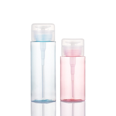 Démaquillant rose emballage cosmétique bouteille vide dissolvant de vernis à ongles bleu pompe de presse distributeur rond capuchon rabattable