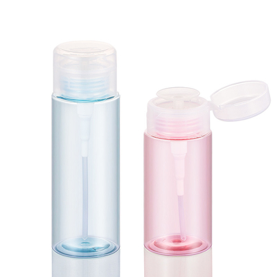 Démaquillant rose emballage cosmétique bouteille vide dissolvant de vernis à ongles bleu pompe de presse distributeur rond capuchon rabattable
