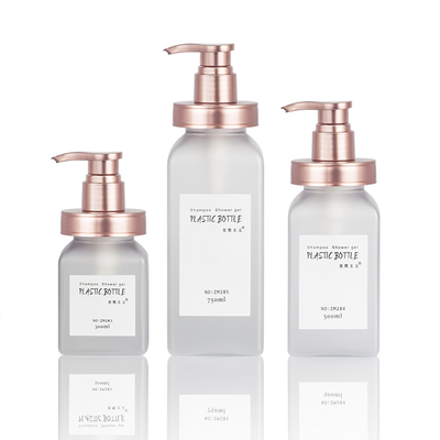 Bouteille en plastique cosmétique de lotion de shampooing de pompe de corps de pot en plastique de PETG clair mat de rectangle