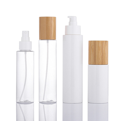 Bouteilles de empaquetage cosmétiques en plastique de shampooing d'ANIMAL FAMILIER écologique avec le couvercle en bambou de pompe