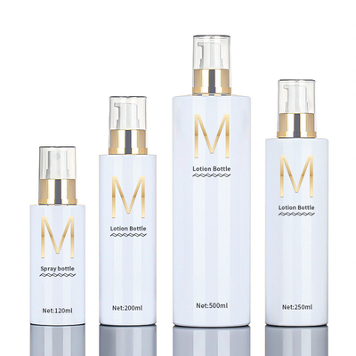 Bouteille continue de jet du dessus 250ml d'or de l'hôtel 500ml de pièce de cheveux de brume d'alcool de conteneur cosmétique en plastique blanc d'emballage