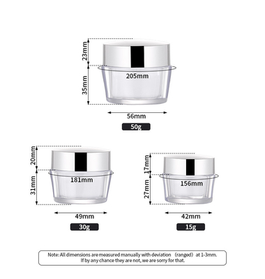 Pot cosmétique vide en plastique de pot de crème de visage de beurre de corps mur acrylique en gros de 15g 30g 50g de double avec la lèvre