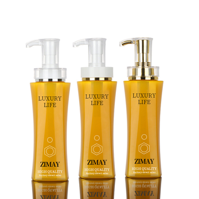 Bouteilles de empaquetage cosmétiques vides faites sur commande blanches en plastique de luxe faites sur commande de lotion de shampooing du beurre 350ml de corps d'or